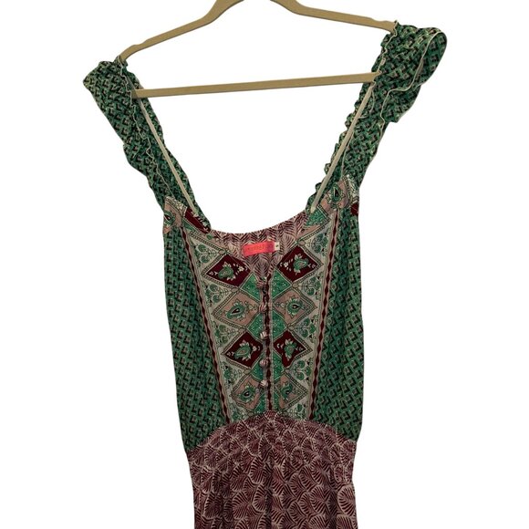 Feather & Find burgundy green block print asymmetrical hem dress S - Picture 8 of 8